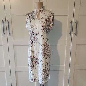 Jin Hon Asian Floral Sleeveless Silk Dress White and Red Xxl